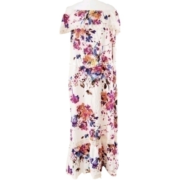 UMGEE WATERCOLOR LACE TRIM MAXI DRESS SZ L - Picture 1 of 7